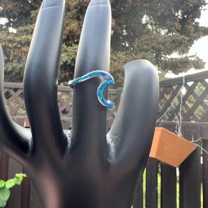 STERLING SILVER BLUE AUSTRALIAN OPAL WAVE RING